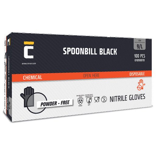 SPOONBILL BLACK nitril púdermentes XL-10